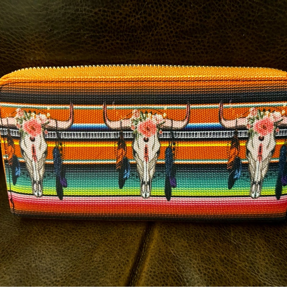 Colorful Western-Serape Themed Wallet With Skulls